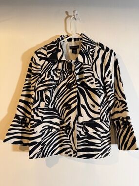 Rafaella Black & White Zebra-Print Trench Jacket